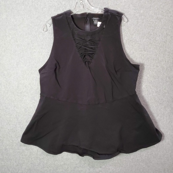 Torrid Women Top 3 Black Ponte Sleeveless Tank Lace Up V Neck Peplum Hem - Picture 1 of 8